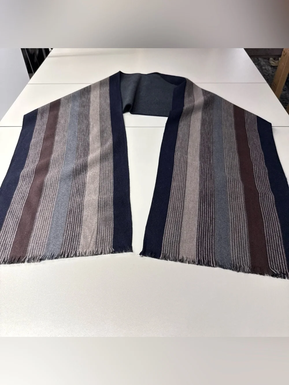 Chelsey By Joseph Men’s Scarf Striped Silk Fleece Gray Fringe 12